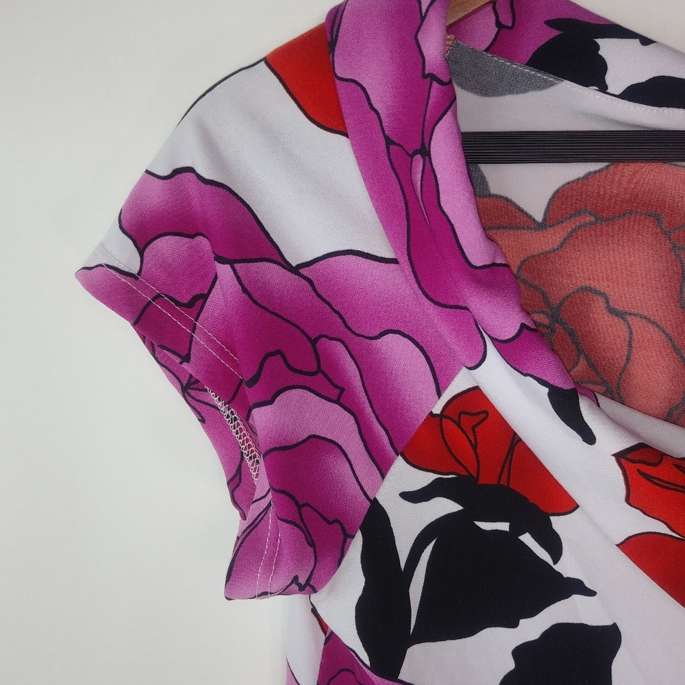 mds M Red Pink Roses Stretch Top - Picture 4 of 6